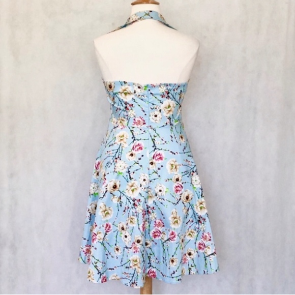 Rockabilly Halter Swing Floral Tea Cocktail Dress - Picture 5 of 8